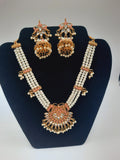 Beautiful custom bridal style necklace set with earrings in white and pink colors - NATASHAHS