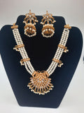 Beautiful custom bridal style necklace set with earrings in white and pink colors - NATASHAHS