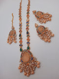 Noratan Kundan maala set with earrings and teeka for modern brides - NATASHAHS
