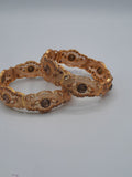 Adjustable bangles openable bangles pair of 2 bangles in golden and rose gold tinge with champagne color stones - NATASHAHS