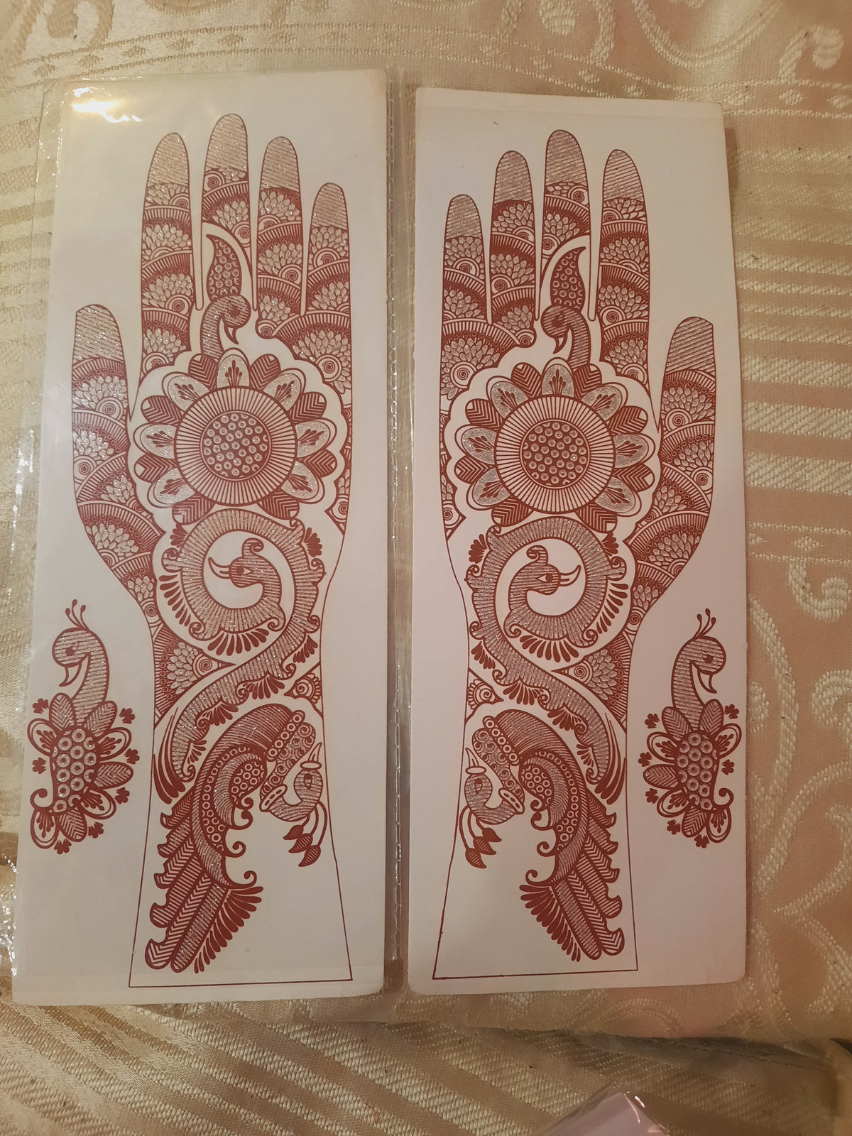 Henna stencils pair of maroon-colored henna-inspired temporary tattoo stickers or transfer sheets