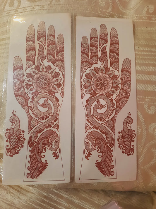 Henna stencils pair of maroon-colored henna-inspired temporary tattoo stickers or transfer sheets