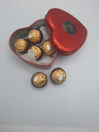Valentine heart shape red tin gift box filled with Ferrero chocolates Gift for oyur loved ones