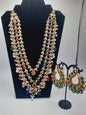 Long maala necklace made in multicolor beads and kundan with earrings