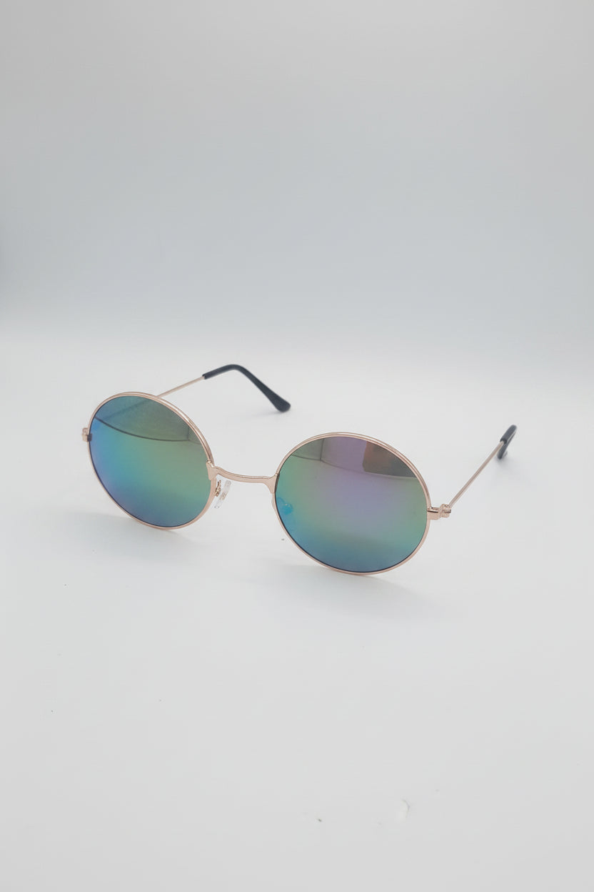 Round Rainbow Mirror Sunglasses with Rose Gold Frame