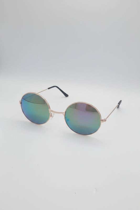 Round Rainbow Mirror Sunglasses with Rose Gold Frame
