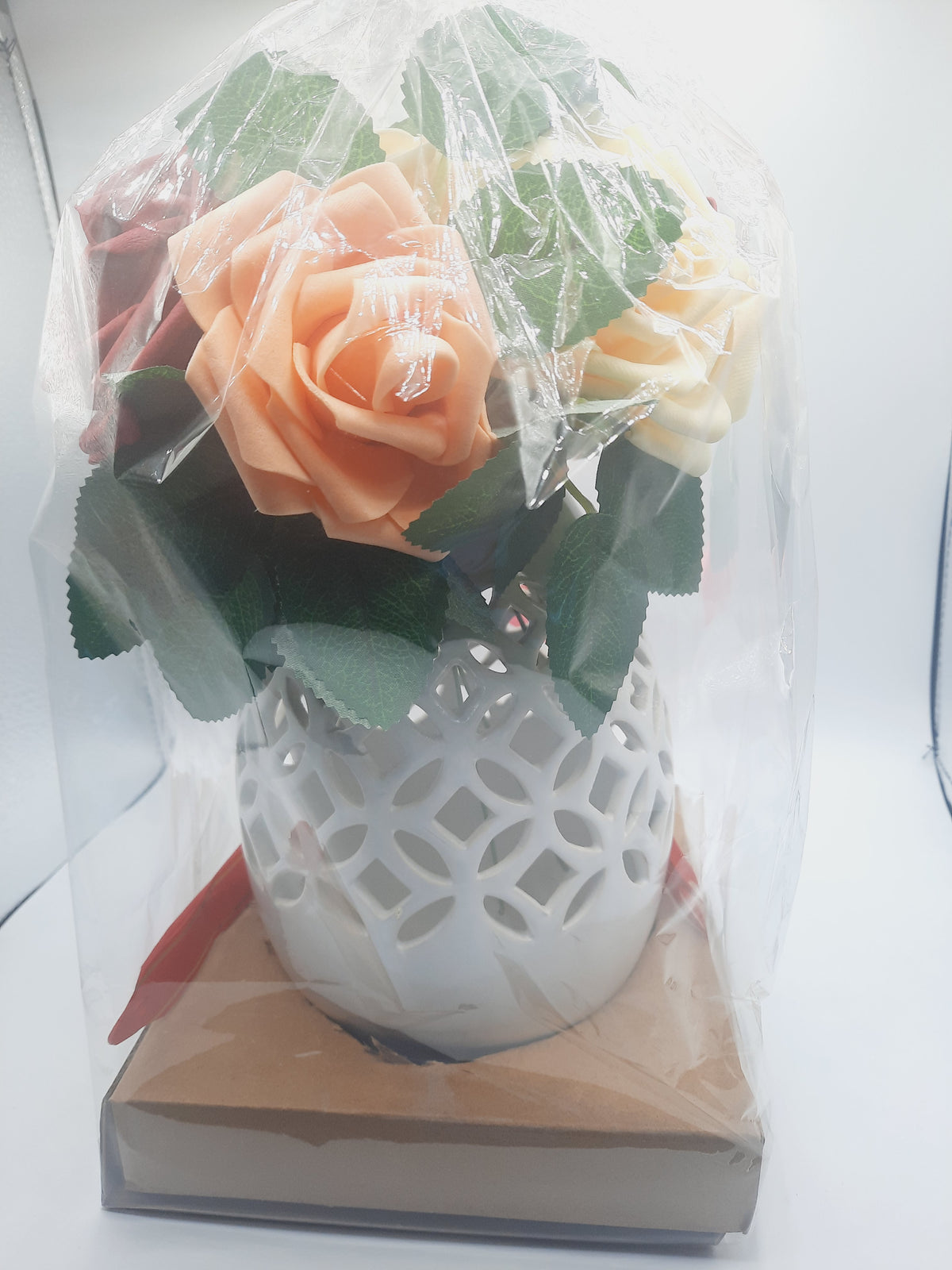 Luxury Artificial Rose Bouquet in White Ceramic Vase – Elegant Gift for Birthday, Anniversary & Home Décor