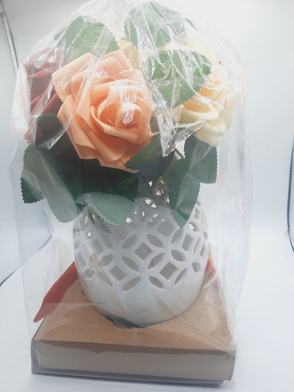 Luxury Artificial Rose Bouquet in White Ceramic Vase – Elegant Gift for Birthday, Anniversary & Home Décor