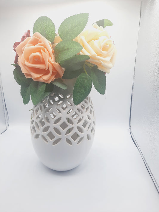 Luxury Artificial Rose Bouquet in White Ceramic Vase – Elegant Gift for Birthday, Anniversary & Home Décor
