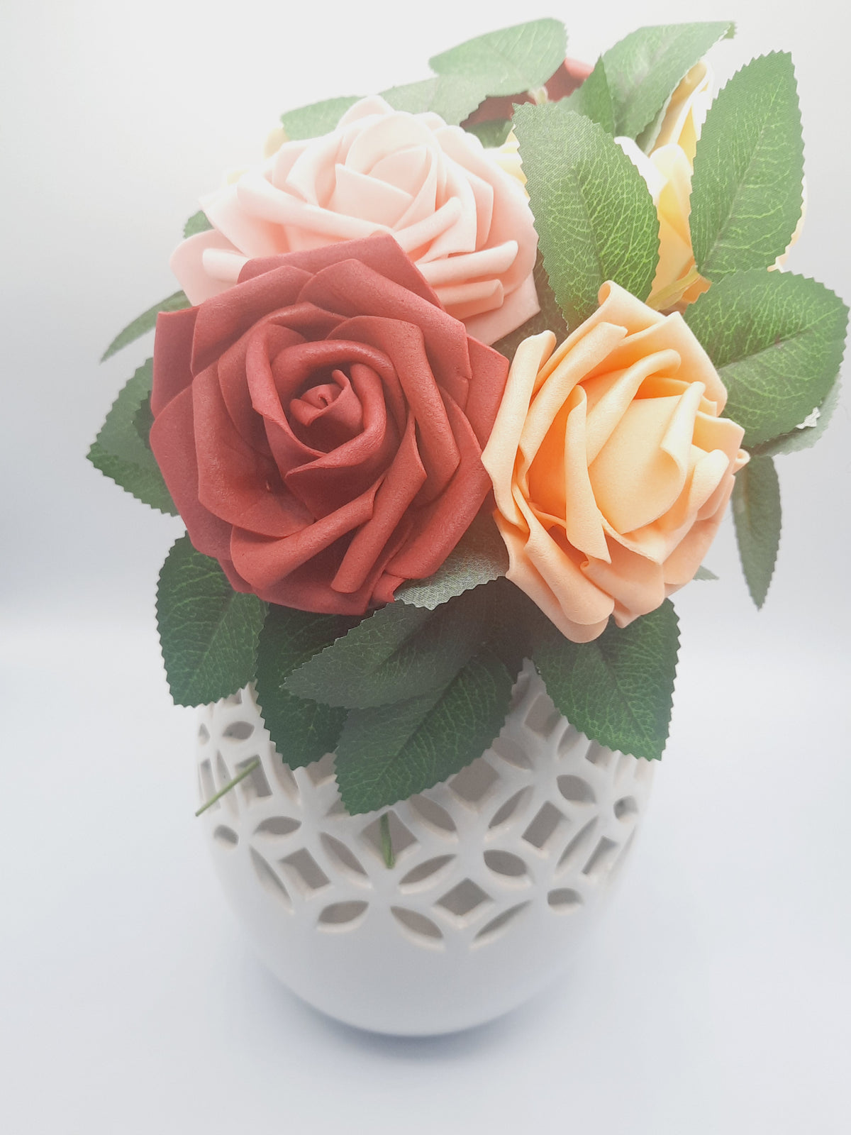 Luxury Artificial Rose Bouquet in White Ceramic Vase – Elegant Gift for Birthday, Anniversary & Home Décor