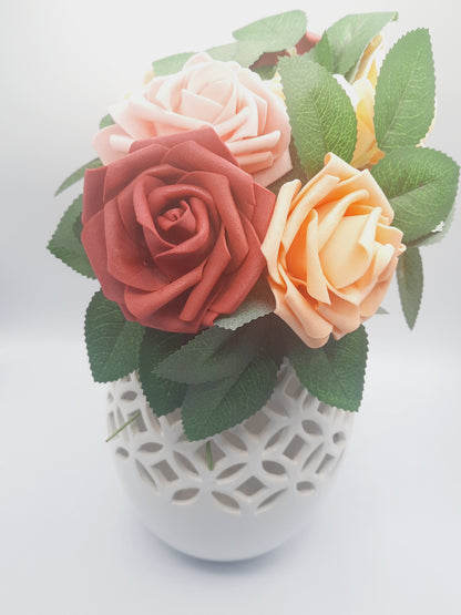 Luxury Artificial Rose Bouquet in White Ceramic Vase – Elegant Gift for Birthday, Anniversary & Home Décor