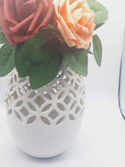 Luxury Artificial Rose Bouquet in White Ceramic Vase – Elegant Gift for Birthday, Anniversary & Home Décor