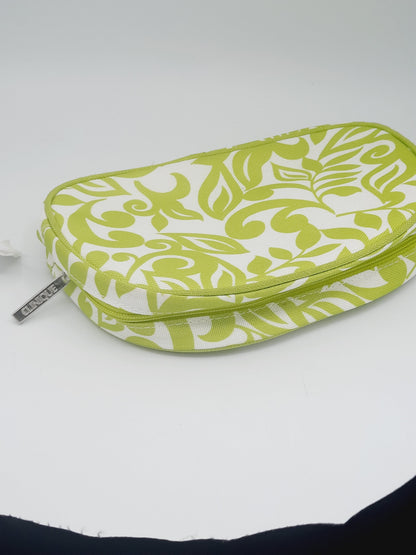 Lime Green and White Leaf Print Cosmetic Case
