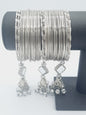 Elegant Silver-Tone Bangles with Glamorous Dangling Charms