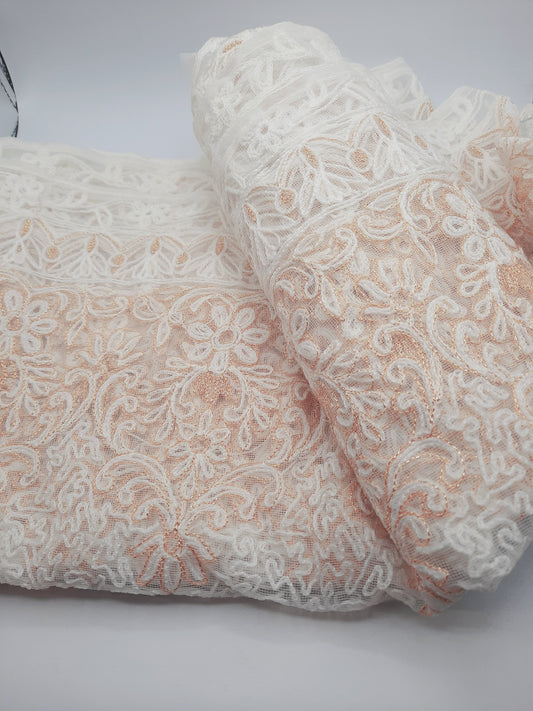 Authentic Lucknowi Chikankari Embroidered in golden and white threads Net Dupatta/Shawl/ Dupatta