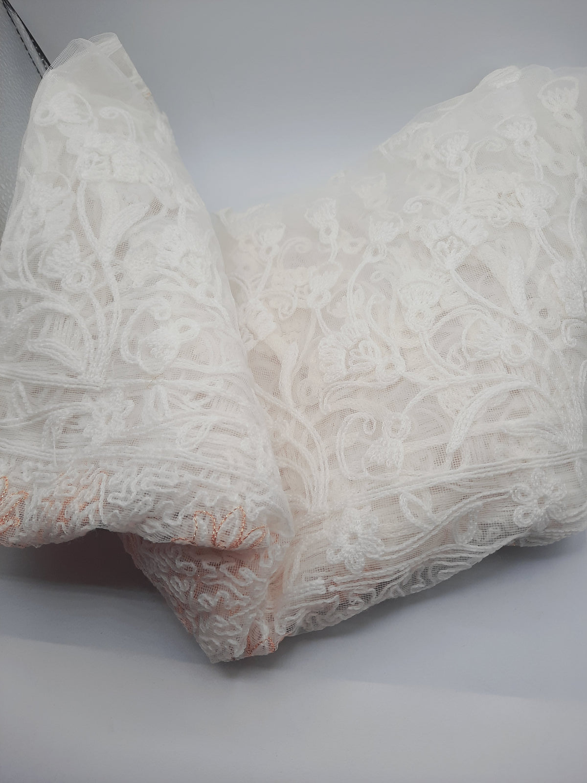 Authentic Lucknowi Chikankari Embroidered in golden and white threads Net Dupatta/Shawl/ Dupatta