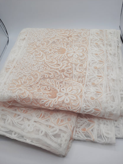 Authentic Lucknowi Chikankari Embroidered in golden and white threads Net Dupatta/Shawl/ Dupatta