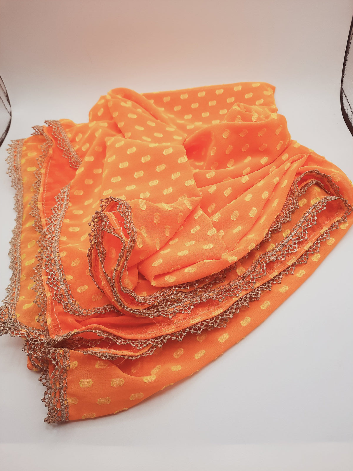 Vibrant, lightweight orange jacquard woven dupatta/scarf