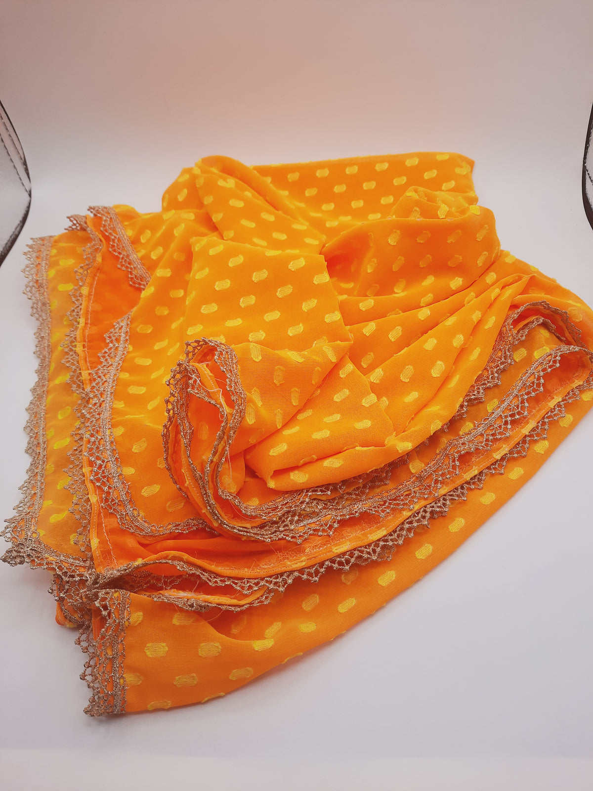 Vibrant, lightweight orange jacquard woven dupatta/scarf