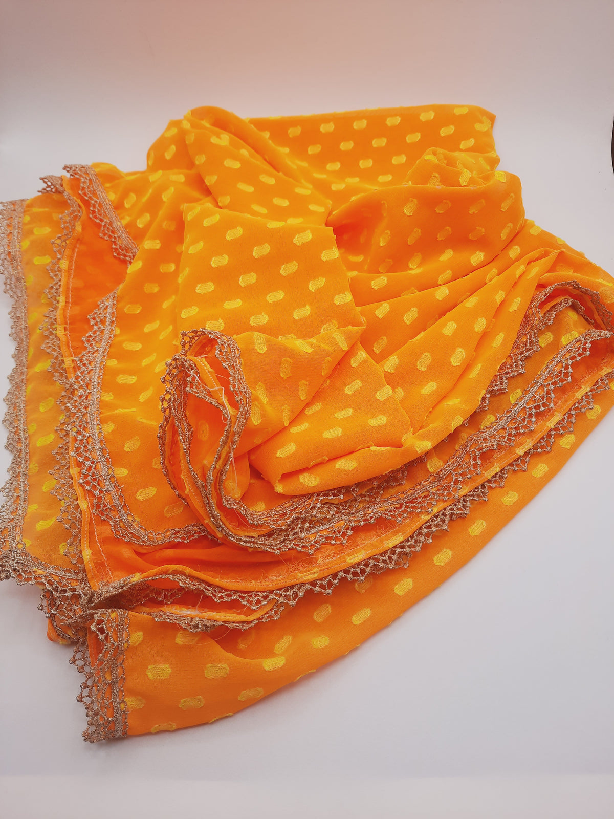 Vibrant, lightweight orange jacquard woven dupatta/scarf