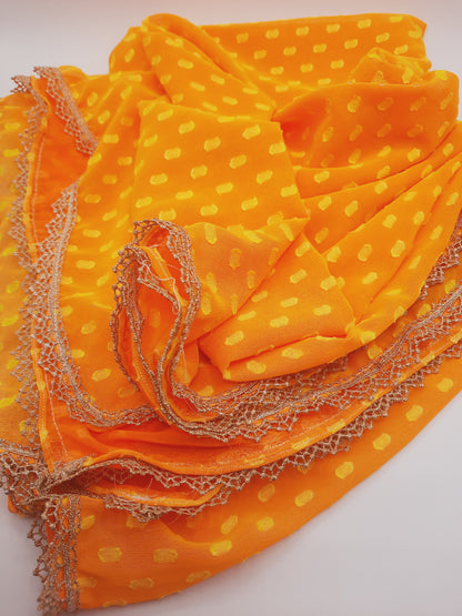 Vibrant, lightweight orange jacquard woven dupatta/scarf