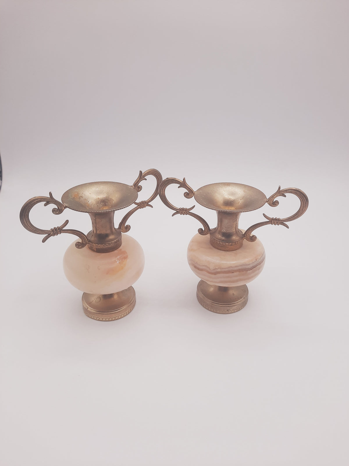 Vintage Miniature Italian Onyx &amp; Brass Amphora Urn Vases – Pair