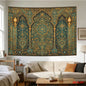 2D Flat, 1 Large Islamic Wall Tapestry Suitable for Bedroom, Living Room Decor - Large Horizontal Islamic Panel with Golden & Turquoise Islamic Patterns, Non-Luminous Hanging