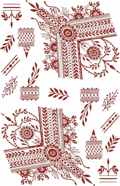 Elegant Red Henna Temporary Tattoo Stickers For Hands & Fingers, IntricateFloral Mandala Mehndi Design, Waterproof Long-Lasting Body Art For Women,Festivals, Parties & Special Occasions,Formulated Without Henna