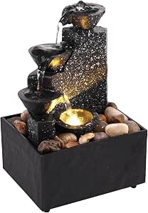 Tabletop Waterfall Fountain with Soft LED Lights, Relaxing Flowing Water Desktop Decor for Meditation & Stress Relief, Creative Landscape Ornament for Bedroom, Living Room & Office