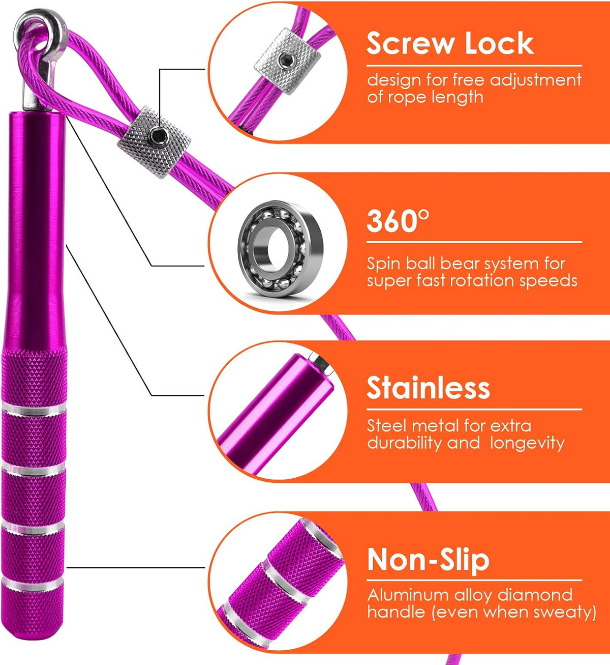 PACETAP Jump Rope, Adjustable Steel Wire Skipping Rope, Workout for Double Unders, Cross Fitness, Boxing, Exercise, Professional Speed Rope with Swivel Ball Bearing for Men & Women