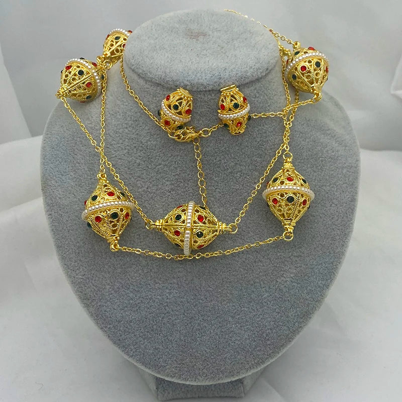 90cm Long Chain Dubai jewelry sets for Women 24k Colorful Ethiopian Necklace Indian Jewelry long necklace