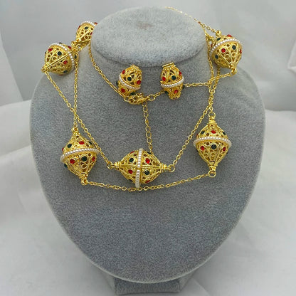 90cm Long Chain Dubai jewelry sets for Women 24k Colorful Ethiopian Necklace Indian Jewelry long necklace