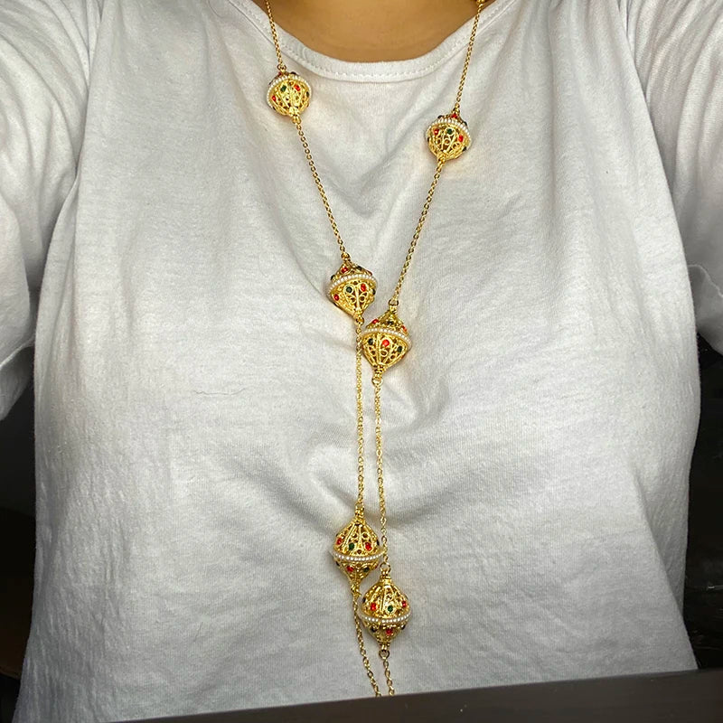 90cm Long Chain Dubai jewelry sets for Women 24k Colorful Ethiopian Necklace Indian Jewelry long necklace