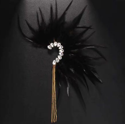Stonefans New Black Feather Ear Earrings Designer Trend No Piercing Accessories Ethnic Wedding Jewelry Dance Party Gifts - NATASHAHS