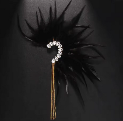 Stonefans New Black Feather Ear Earrings Designer Trend No Piercing Accessories Ethnic Wedding Jewelry Dance Party Gifts - NATASHAHS