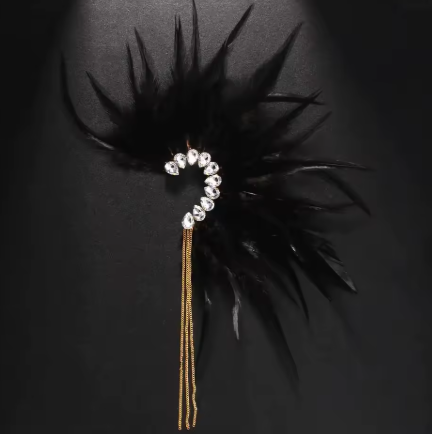 Stonefans New Black Feather Ear Earrings Designer Trend No Piercing Accessories Ethnic Wedding Jewelry Dance Party Gifts - NATASHAHS
