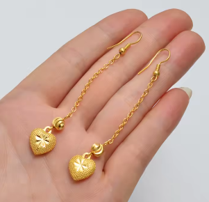 Long Heart Stud Earrings Women Gold Color Jewelry Birthday Party African Arab Ornaments for Mom & Friends