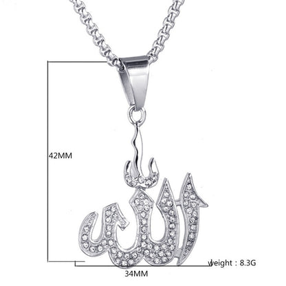 Arab Islamic Muslim Rune Shape Pendant Necklace Women's Necklace Crystal Inlaid Pendant Religious Rune Amulet Accessory Jewelry