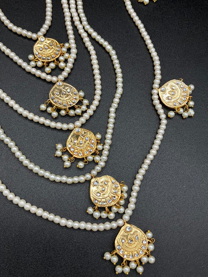 Bridal style kundan long mala kundan choker kundan jhumka and kundan teeka - NATASHAHS