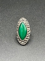 Adjustable Silver ring with green semi-precious gem afghan style