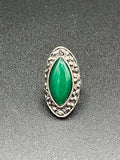 Adjustable Silver ring with green semi-precious gem afghan style