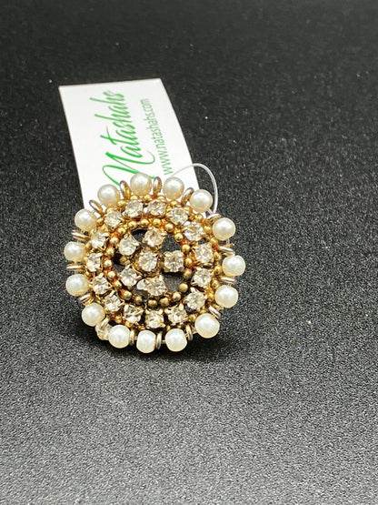 Adjustable White pearls ring for bridal and other occasions