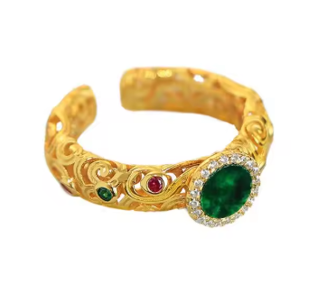 Natural Hetian Jasper jade exquisite Ancient gold craftsmanship Court style rings for women high-grade Retro classic jewelry - NATASHAHS