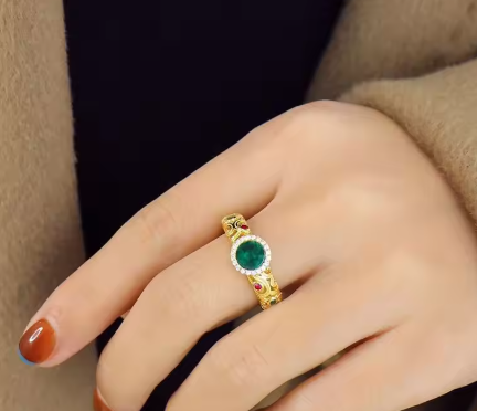 Natural Hetian Jasper jade exquisite Ancient gold craftsmanship Court style rings for women high-grade Retro classic jewelry - NATASHAHS