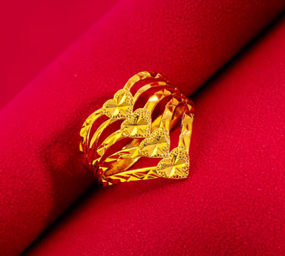 Gold Color Finger Rings for Women Multi Lines Heart Ring Size 8 Bague Femme Anillo Wedding Engagement Jewelry - NATASHAHS