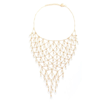 Luxury Gold Mesh Clear Crystal Tassel Necklace for Women Statement Neck Jewelry Wedding Evening Party Accessories