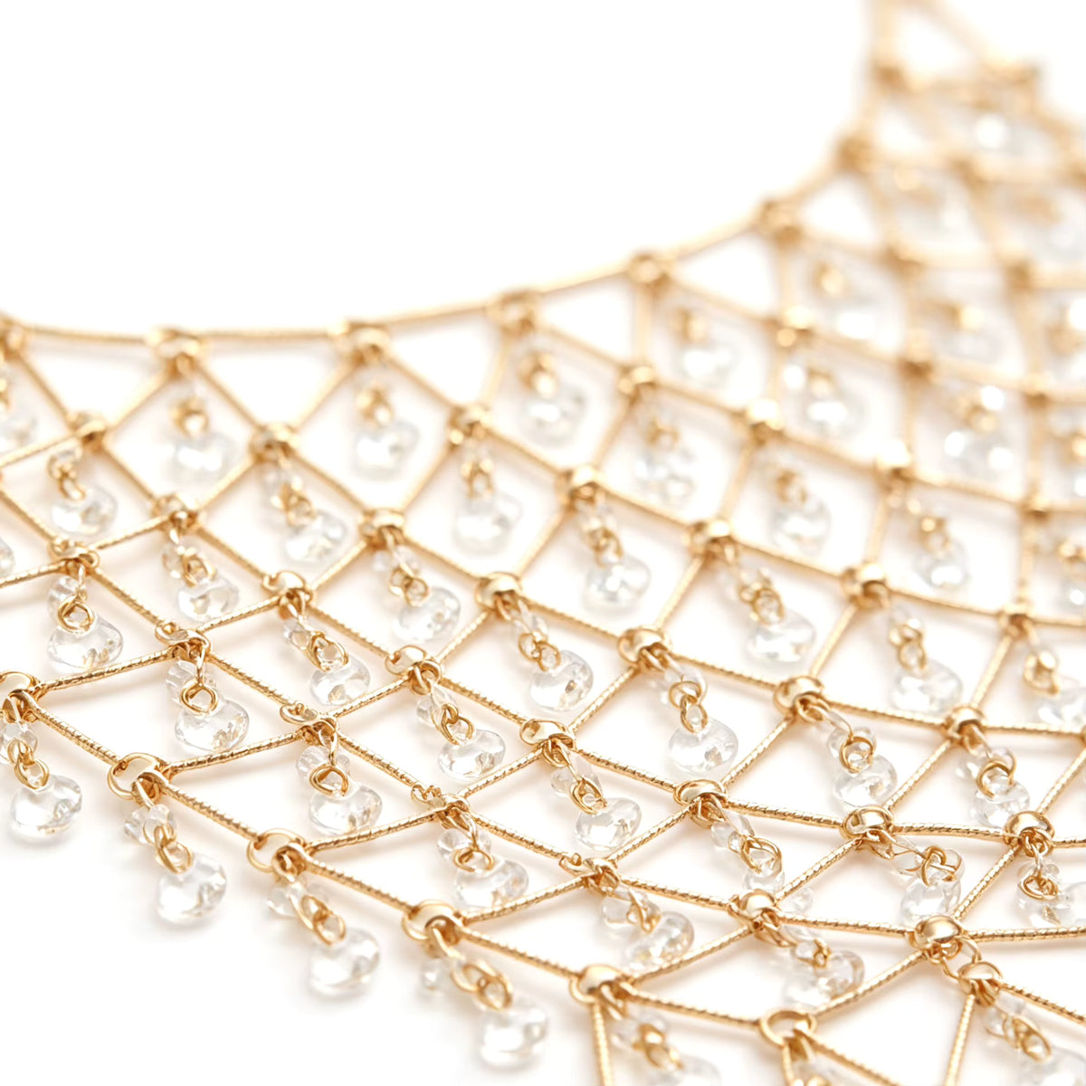 Luxury Gold Mesh Clear Crystal Tassel Necklace for Women Statement Neck Jewelry Wedding Evening Party Accessories