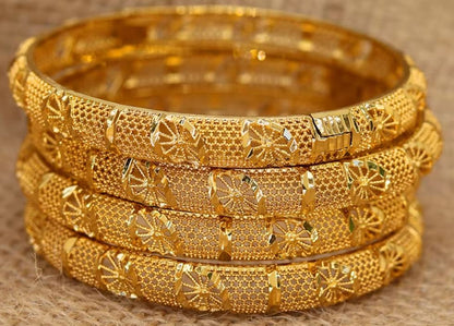 4pcs/lot 24K Dubai Bangles For Women Fashion Gold Color Saudi Arabia Bride Wedding Bracelet - NATASHAHS