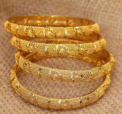 4pcs/lot 24K Dubai Bangles For Women Fashion Gold Color Saudi Arabia Bride Wedding Bracelet - NATASHAHS
