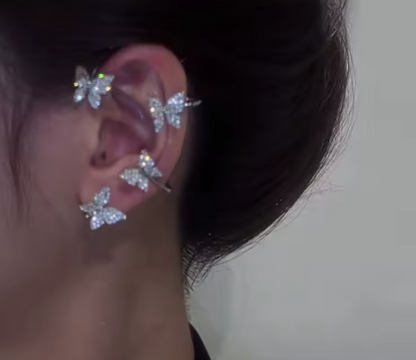 Gold Silver Color Metal Butterfly Ear Clips Without Piercing For Women Sparkling Zircon Ear Cuff Clip Earrings Wedding Jewelry - NATASHAHS
